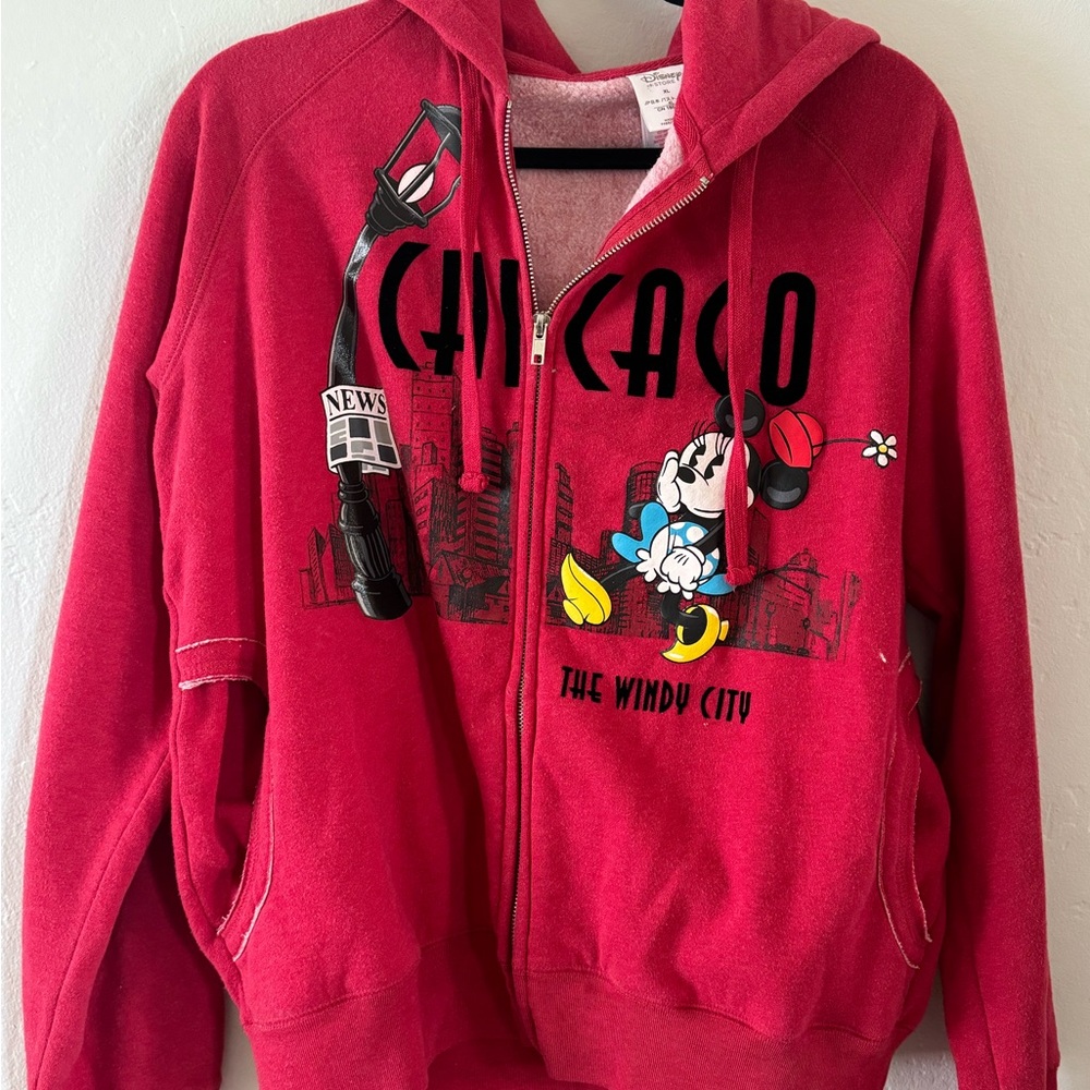 Red Kids Chicago Hoodie with Minnie Print